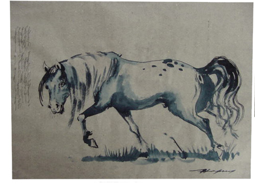Watercolor painting:  Old stallion, ref. PAI-08-01-007