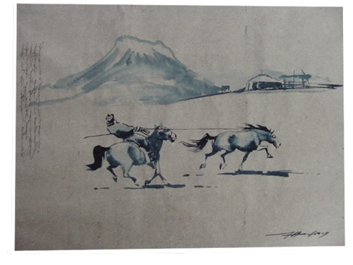 Watercolor painting:  Horse catching, ref. PAI-08-01-008