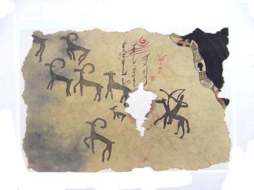 Watercolor painting:  Ancient hunt, ref. PAI-08-01-015