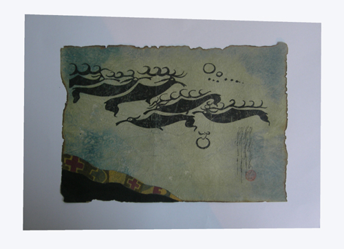 Watercolor painting:  Petroglyph, ref. PAI-08-01-026