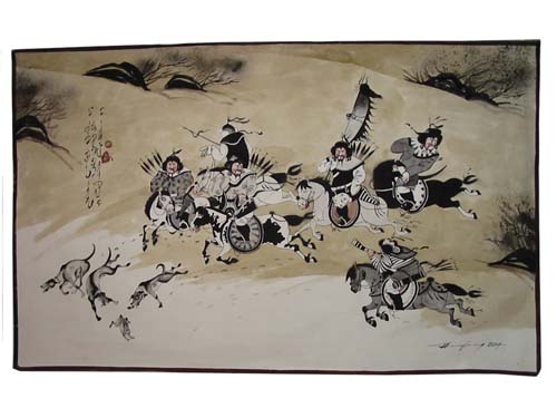Traditional painting:  Warriors hunting, ref. PAI-08-02-012