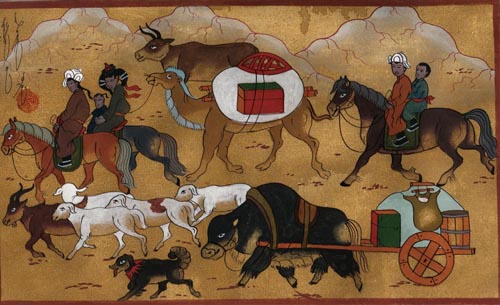 Traditional painting:  Nomads moving, ref. PAI-08-02-015