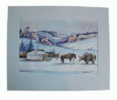 Watercolor painting:  Winter camping, ref. PAI-08-01-036
