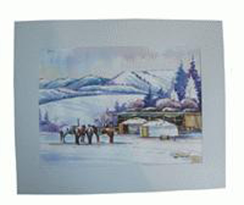 Watercolor painting:  Winter camping, ref. PAI-08-01-035
