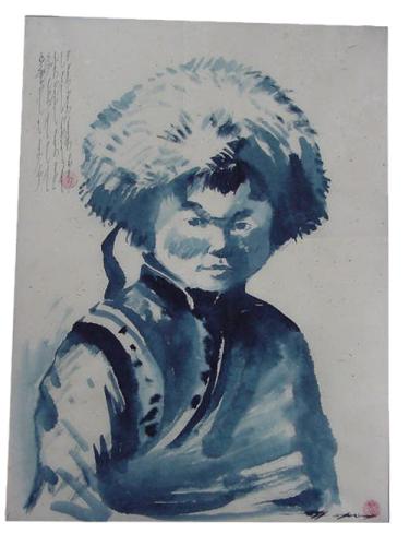 Watercolor painting:  Boy wearing lovuuz, ref. PAI-08-01-001