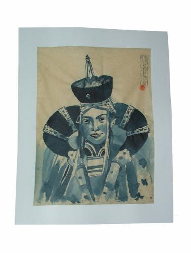 Watercolor painting:  Mongolian queen, ref. PAI-08-01-020