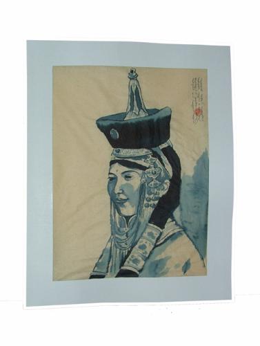 Watercolor painting:  Mongolian queen, ref. PAI-08-01-021