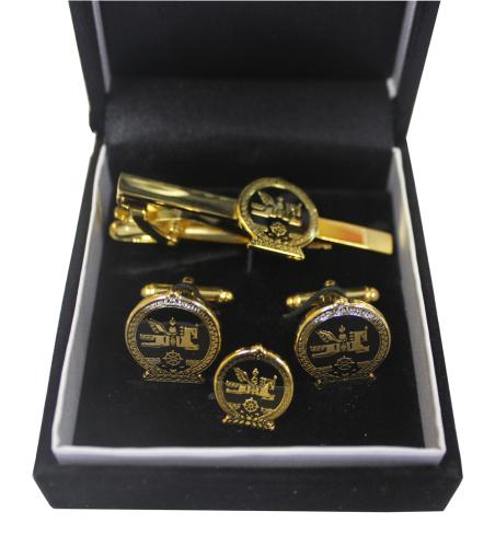 Men's Shirt Studs & Tie Clips with traditional mongolian symbols, running horse, long life and happiness pattern, Material: Gold 24 K,