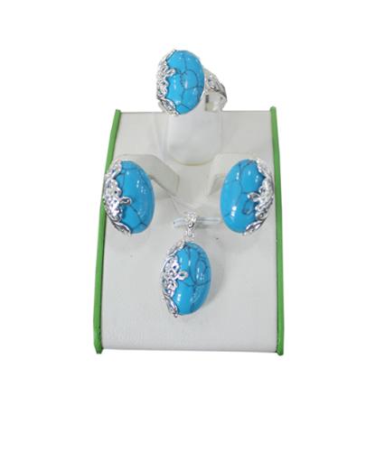 Mongolian set of earrings, ring and pendant