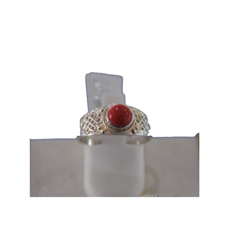 Mongolian silver ring decorated with coral